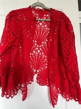 Red Crochet Openwork Jacket